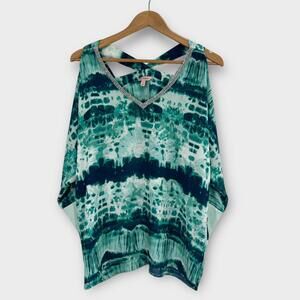 Juicy Couture Women’s Size Medium Green Tie Dye Embellished Cold Shoulder Top
